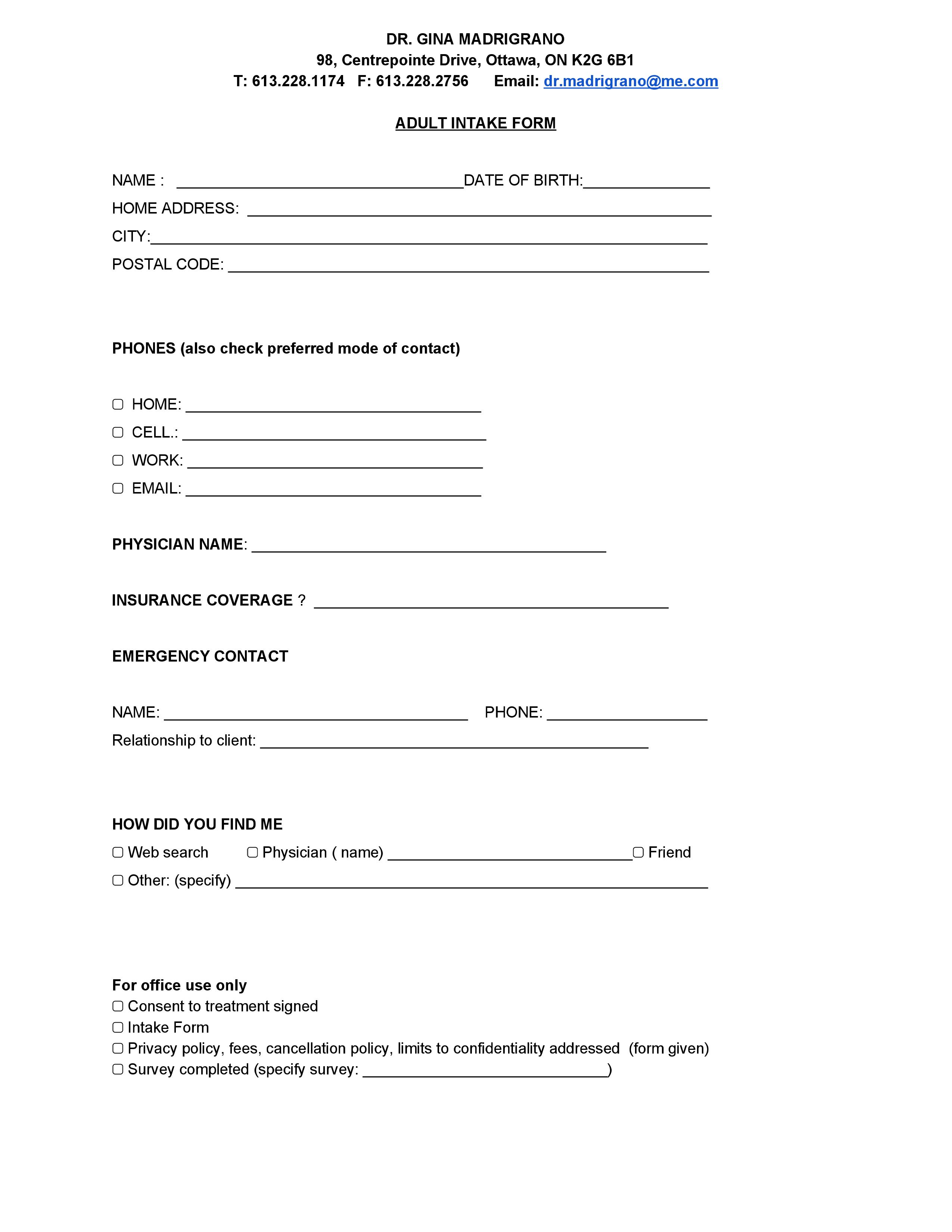 pre treatment forms dr gina madrigrano form 1174